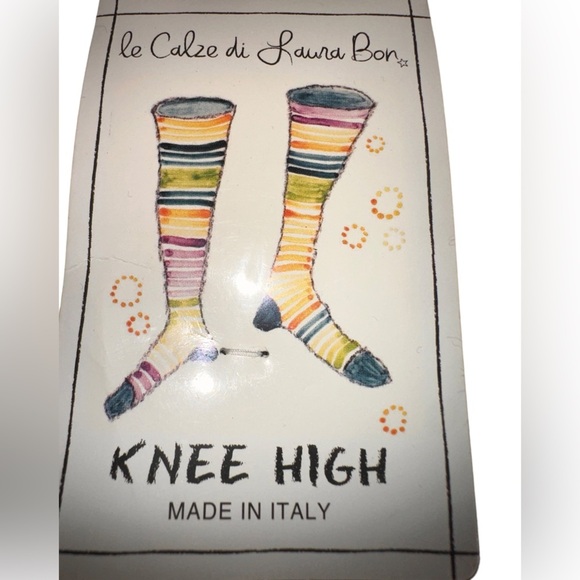 Italian  brown knee high socks with orange & yellow flowers. One size fits most. - Picture 4 of 5